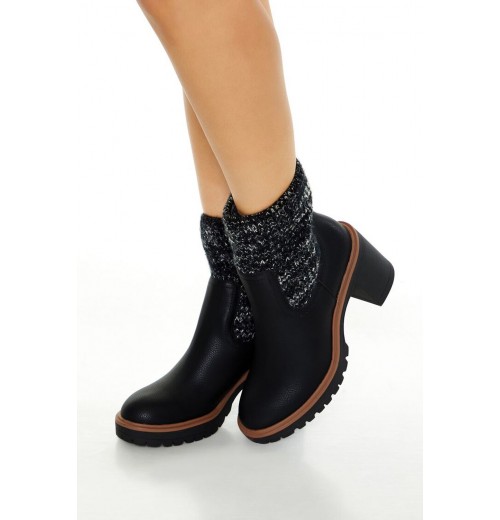 Faux Leather & Knit Booties Faux Leather & Knit Booties